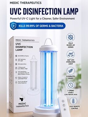 Medic Therapuetics UVC Disinfection Lamp w/ Remote NEW IN BOX